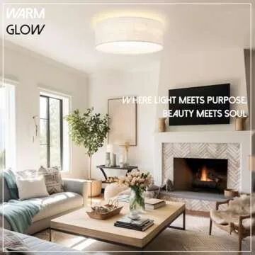 Hamilyeah LED Ceiling Light Flush Mount 24W, 12inch Kitchen Lighting Fixture Ceiling Mount with Fabric Shade, Dimmable Ceiling Lighting Fixture 5CCT for Bedroom, Bathroom, Living Room, Kitchen