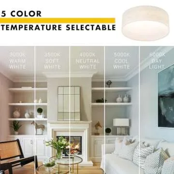 Hamilyeah LED Ceiling Light Flush Mount 24W, 12inch Kitchen Lighting Fixture Ceiling Mount with Fabric Shade, Dimmable Ceiling Lighting Fixture 5CCT for Bedroom, Bathroom, Living Room, Kitchen