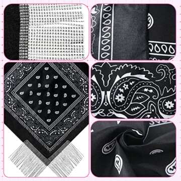 Pasimy Rhinestone Cowgirl Cowboy Hat and Bachelorette Bandanas Set Bling Diamond Fringe Hat for Women Men Cosplay Costume (Black)