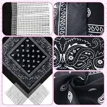 Pasimy Rhinestone Cowgirl Cowboy Hat and Bachelorette Bandanas Set Bling Diamond Fringe Hat for Women Men Cosplay Costume (Black)
