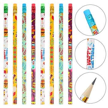 Kolewo4ever 200 pieces Happy Birthday Pencils Colorful Printed Birthday Pencils With Top Erasers Perfect For Teachers Classrooms Reward Birthday Party Kids Gifts Supplie (200)