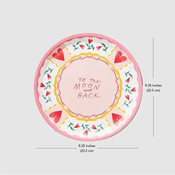 Coterie All You Need Is Love Paper Plates (Set of 10 Large Plates) - Heart Plates/Floral Party Plates For Valentine's Decorations | 9.25” Fancy Paper Plates | 2 of Each Valentines Plates Design