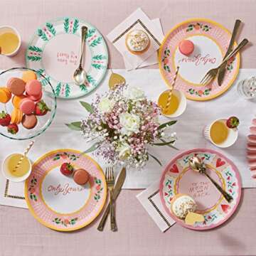 Coterie All You Need Is Love Paper Plates (Set of 10 Large Plates) - Heart Plates/Floral Party Plates For Valentine's Decorations | 9.25” Fancy Paper Plates | 2 of Each Valentines Plates Design