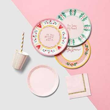 Coterie All You Need Is Love Paper Plates (Set of 10 Large Plates) - Heart Plates/Floral Party Plates For Valentine's Decorations | 9.25” Fancy Paper Plates | 2 of Each Valentines Plates Design