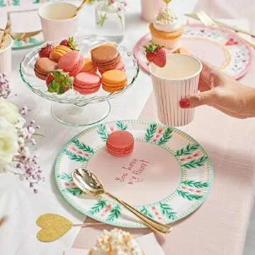 Coterie All You Need Is Love Paper Plates (Set of 10 Large Plates) - Heart Plates/Floral Party Plates For Valentine's Decorations | 9.25” Fancy Paper Plates | 2 of Each Valentines Plates Design