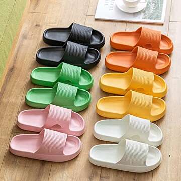 MOLATIN Cloud Slide Slippers for Women Men, Thick Sole Home Pillow Slipper, Non-Slip Quick Drying Message Shower Bathroom Sandals, Super Soft Open Toe Platform Cloud Shoes (Beige, Eur38/39)