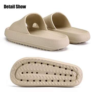 MOLATIN Cloud Slide Slippers for Women Men, Thick Sole Home Pillow Slipper, Non-Slip Quick Drying Message Shower Bathroom Sandals, Super Soft Open Toe Platform Cloud Shoes (Beige, Eur38/39)