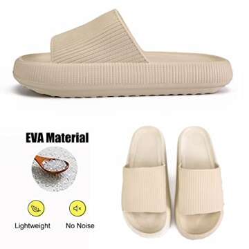 MOLATIN Cloud Slide Slippers for Women Men, Thick Sole Home Pillow Slipper, Non-Slip Quick Drying Message Shower Bathroom Sandals, Super Soft Open Toe Platform Cloud Shoes (Beige, Eur38/39)