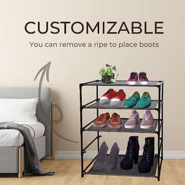 LFGUD 10 Tiers Shoe Rack, Simple Houseware 10-Tier Shoe Rack Storage Organizer 30-Pair, Easy Assembled Shoe Tower Stand, Sturdy Shoe Stand, Non-Woven Fabric Shoe Shelf Organizer Closet for Home, Black