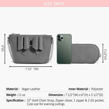 Like Dreams Womens Small Crossbody Vegan Leather Bowtie Fashion Gold Chain Handbag Purse (Fuchsia)