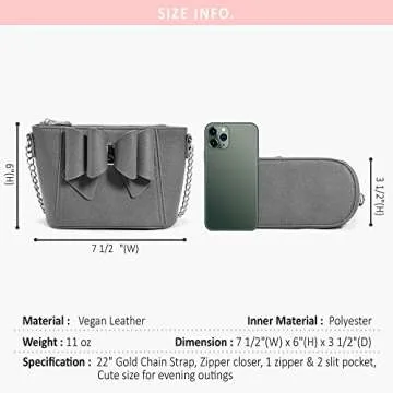 Like Dreams Womens Small Crossbody Vegan Leather Bowtie Fashion Gold Chain Handbag Purse (Fuchsia)