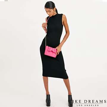 Like Dreams Womens Small Crossbody Vegan Leather Bowtie Fashion Gold Chain Handbag Purse (Fuchsia)