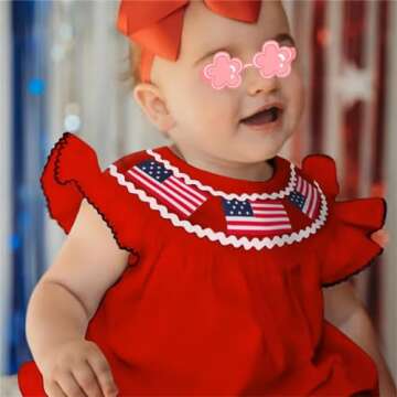 Gliglitter Baby Girls 4th of July Onesie Romper - American Flag Style (Red, 6-12 Months)