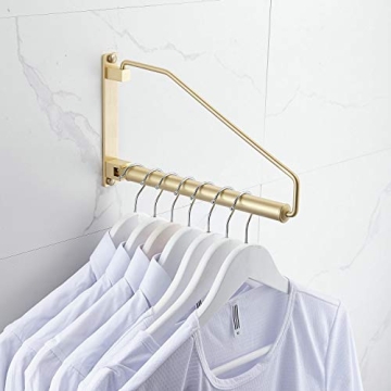 Hiendure Folding Clothes Hanger Gold Brushed Drying Clothes Rack Wall-Mounted Space Saver for Laundr...