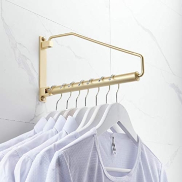 Hiendure Folding Clothes Hanger Gold Brushed Drying Clothes Rack Wall-Mounted Space Saver for Laundry Room Closet, Brass, 12 Inch
