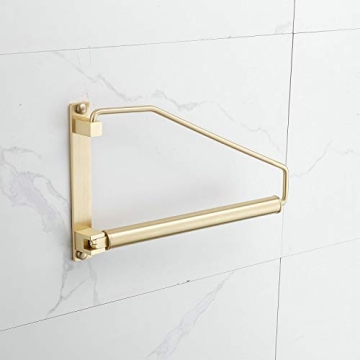 Hiendure Folding Clothes Hanger Gold Brushed Drying Clothes Rack Wall-Mounted Space Saver for Laundry Room Closet, Brass, 12 Inch