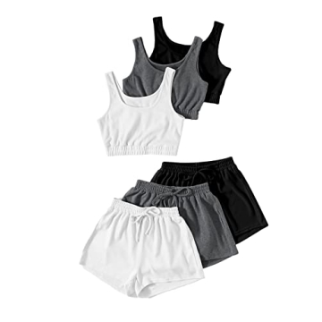 GORGLITTER Women's Vacation Outfits Cute 6 Pieces Crop Tank Top and Shorts Set Summer Trendy Multico...