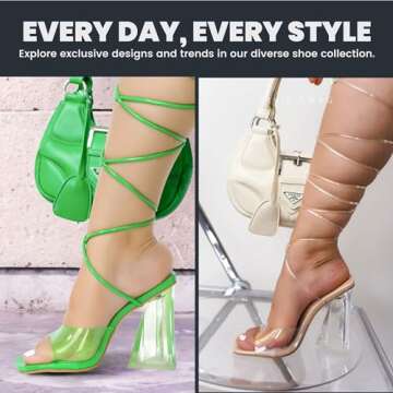 Cape Robbin Strappy Heels Lace up Heels for Women Sexy - Clear Heels with Square Open Toe - Tie up Heeled Sandals (Swag)