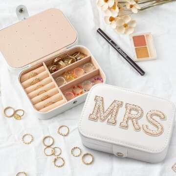 Belanttega MRS Travel Jewelry Case for Bride Jewelry Box Small Jewelry Organizer Portable PU Leather...