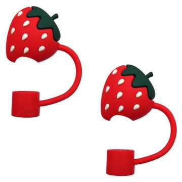 Adorable Strawberry Silicone Straw Covers - Set of 2