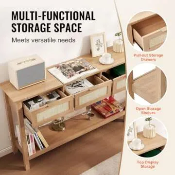 VEVOR Rattan Console Table with Ample Storage