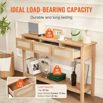 VEVOR Rattan Console Table with Ample Storage