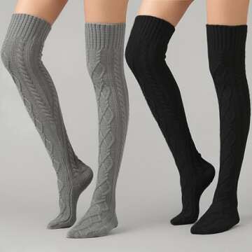 SherryDC Women's Cable Knit Thigh High Boot Socks Extra Long Winter Stockings Leg Warmers Red