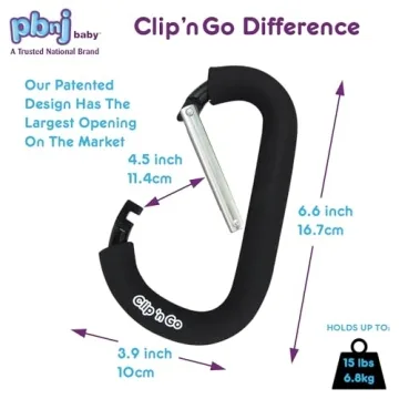 Stroller Hooks for Hanging Diaper Bags - Mommy Stroller Clip and Stroller Accessories Organizer Hook - Large Carabiner Clips for Mom Purse Shopping Grocery Bag and Accessory - (2 Pack) (Carabiner)