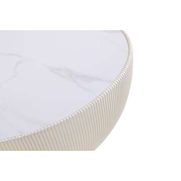 Manhattan Comfort Anderson Modern 28.15" Round Coffee Table 2.0 - Ceramic Marble Tabletop, Elegant Pleated Leatherette Details & Gold Base, Fully Assembled Accent Furniture, Set of 1, Cream