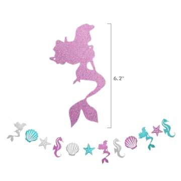 Mermaid Birthday Decorations for Girls Women 29pcs Party Supplies Including Pom Poms Flowers Happy Birthday Banner Dots Garland Hanging Swirls and Balloons Purple Teal Confetti