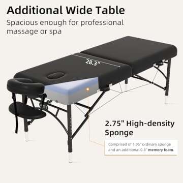 ABET Massage Table 28 Inch Wide, Spa Tattoo Bed, Memory Foam PU Leather Professional 2 Fold Portable Facial Esthetician Salon Bed with Carrying Bag & Lightweight Aluminium Leg, Hold Up to 1100LBS