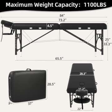 ABET Massage Table 28 Inch Wide, Spa Tattoo Bed, Memory Foam PU Leather Professional 2 Fold Portable Facial Esthetician Salon Bed with Carrying Bag & Lightweight Aluminium Leg, Hold Up to 1100LBS