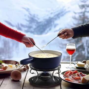 Artestia Swiss Traditional Cast Iron Cheese Fondue Pot Set, Campimg Fondue Set for Cheese, Meat & Ch...