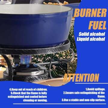 Artestia Swiss Traditional Cast Iron Cheese Fondue Pot Set, Campimg Fondue Set for Cheese, Meat & Chocolate (Blue)