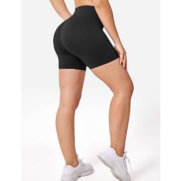 YEOREO Women Seamless High Waist Shorts Smile Contour Biker Shorts Gym Yoga Workout Black S