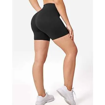 YEOREO Women Seamless High Waist Shorts Smile Contour Biker Shorts Gym Yoga Workout Black S
