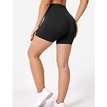 YEOREO Women Seamless High Waist Shorts Smile Contour Biker Shorts Gym Yoga Workout Black S