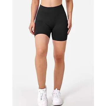 YEOREO Women Seamless High Waist Shorts Smile Contour Biker Shorts Gym Yoga Workout Black S