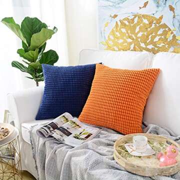 MERNETTE Pack of 2, Corduroy Soft Decorative Square Throw Pillow Cover Cushion Covers Pillowcase, Home Decor Decorations for Sofa Couch Bed Chair 18x18 Inch/45x45 cm (Granules Orange)