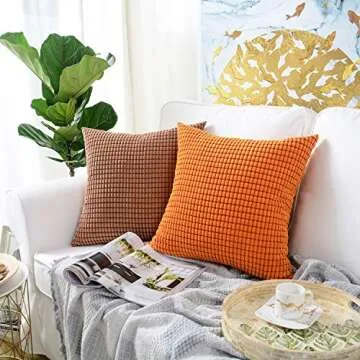 MERNETTE Soft Corduroy Cushion Covers 18x18 Inch