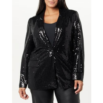 The Drop Women's Blake Long Blazer, Black Sequins, Small