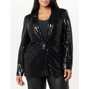 The Drop Women's Blake Long Blazer, Black Sequins, Small