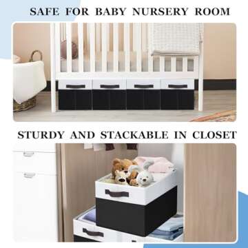 Criusia Large Storage Bins for Shelves 4 Pack, Closet Storage Baskets for Clothes Blanket Beddings Towels, Collapsible Fabric Closet Organizer Bins with Handles/ Laundry Room Organization