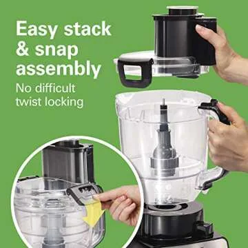 Hamilton Beach Stack & Snap Food Processor and Vegetable Chopper, BPA Free, Stainless Steel Blades, 14 Cup + 4-Cup Mini Bowls, 3-Speed 500 Watt Motor, Black (70585)