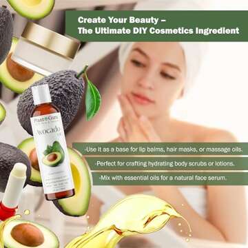 Avocado Oil 4 fl. oz Cold Pressed 100% Pure Natural Carrier For Skin, Face, and Hair Growth Moisturizer. Perfect For DYI Creams, Lotions, Lip balm and Soap Making.