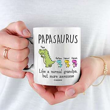 Wassmin Personalized Papasaurus Mug Papa Dinosaur Coffee Mugs Cups Custom Grandkids Names Customized...