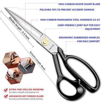 Fabric Scissors Tailor Sewing Shears - 9 Inch Heady Duty Scissors for Fabric Cutting Professional Ul...