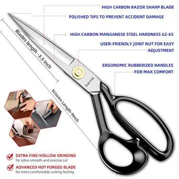 Fabric Scissors Tailor Sewing Shears - 9 Inch Heady Duty Scissors for Fabric Cutting Professional Ul...