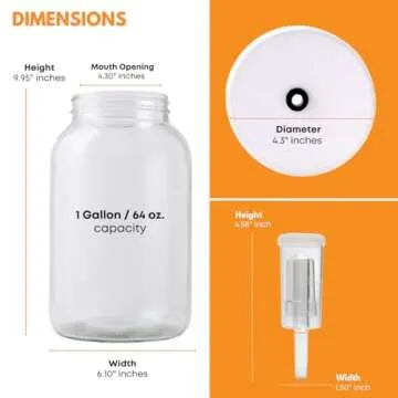 FastRack - Wide Mouth Glass Jar with Lid and Econolock Airlock, Large , 1 Gallon , Clear