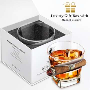 Kollea Premium Whiskey Cigar Glass 15 Oz with Rest Holder, Old Fashioned Whiskey Glass, Cool Bourbon...